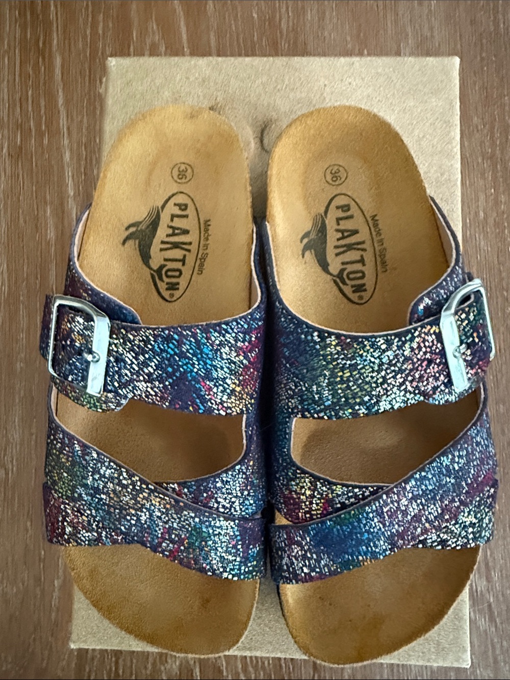 Plakton Metallic Blue Multi Spanish Cork Comfort Sandals